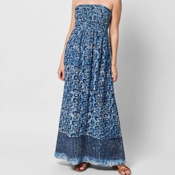 Faherty Margarita 100% Linen Strapless Smocked Maxi Dress NWT Size Extra Small - Picture 1 of 6